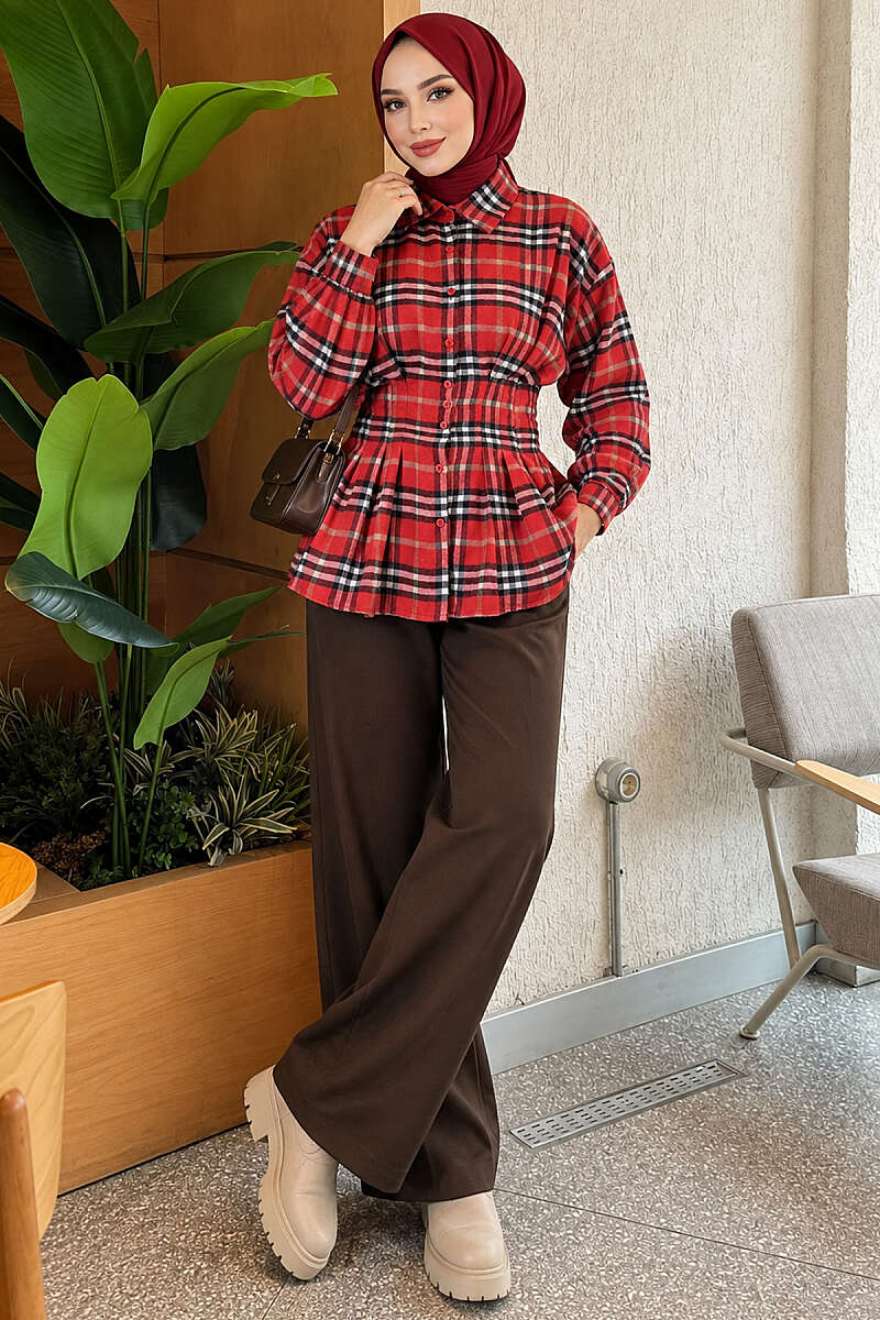 Plaid Shirt with Darts - Red