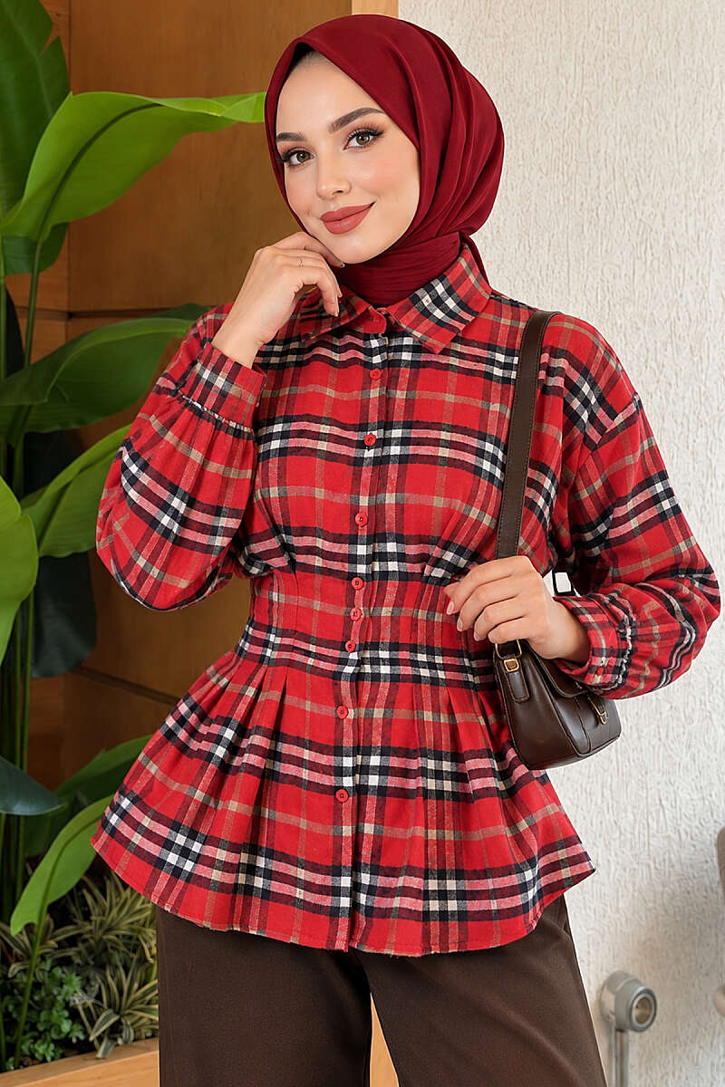 Plaid Shirt with Darts - Red