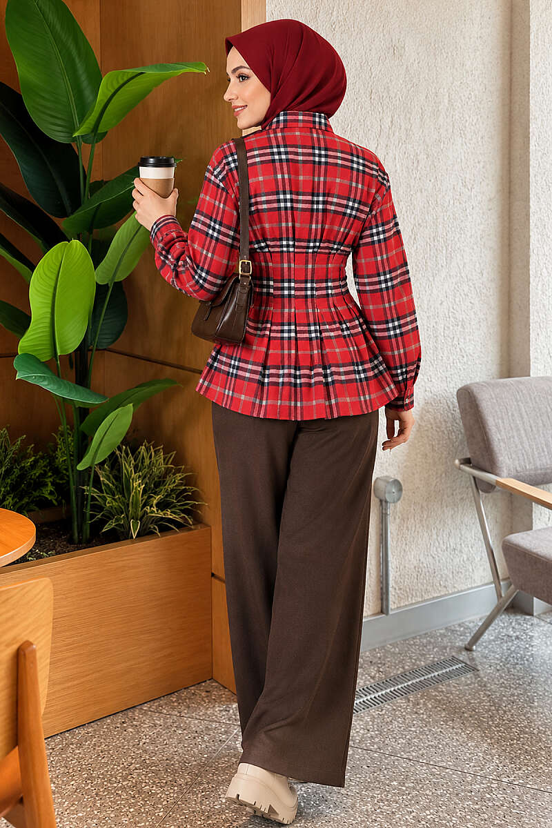 Plaid Shirt with Darts - Red