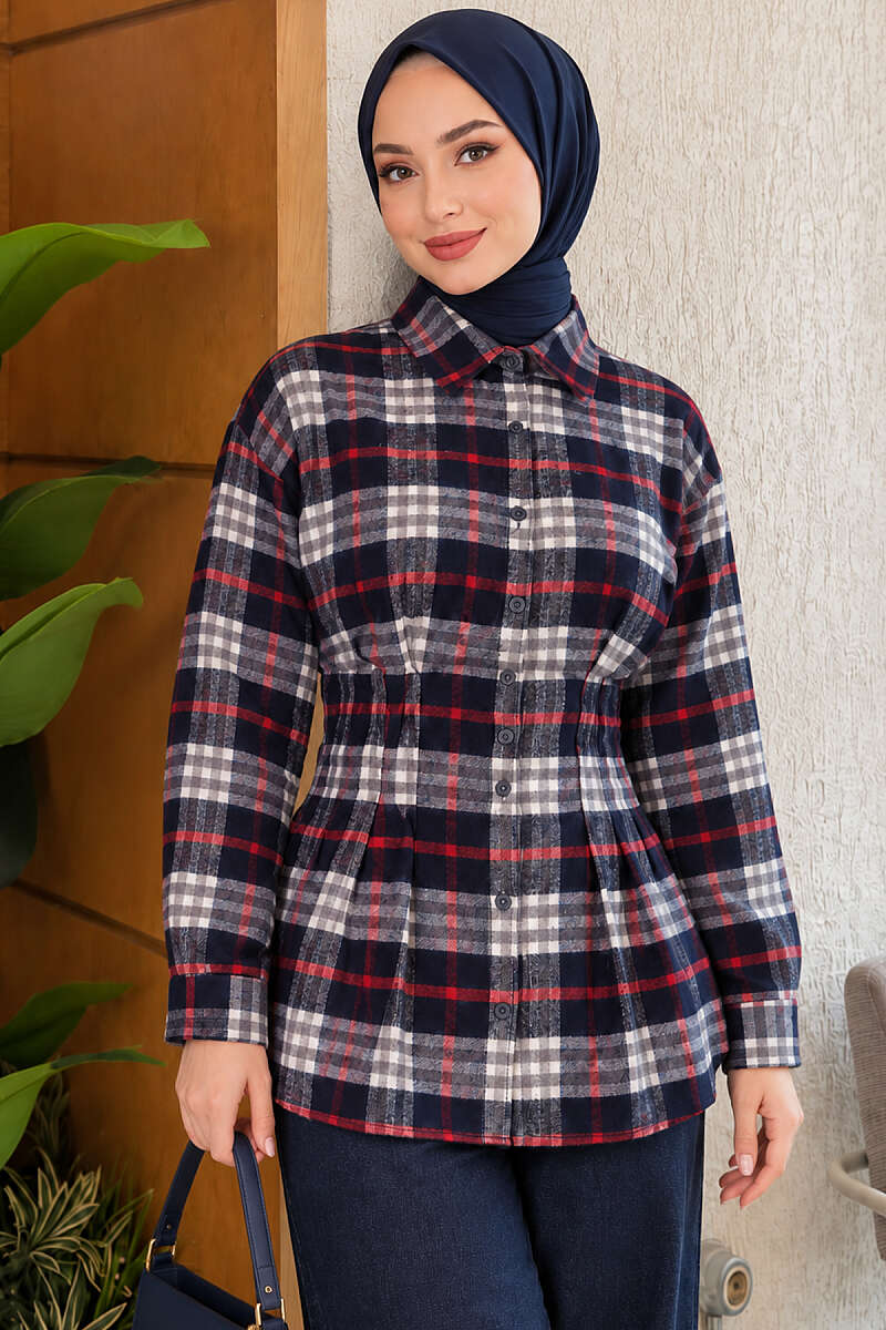 Plaid Shirt with Darts - Navy