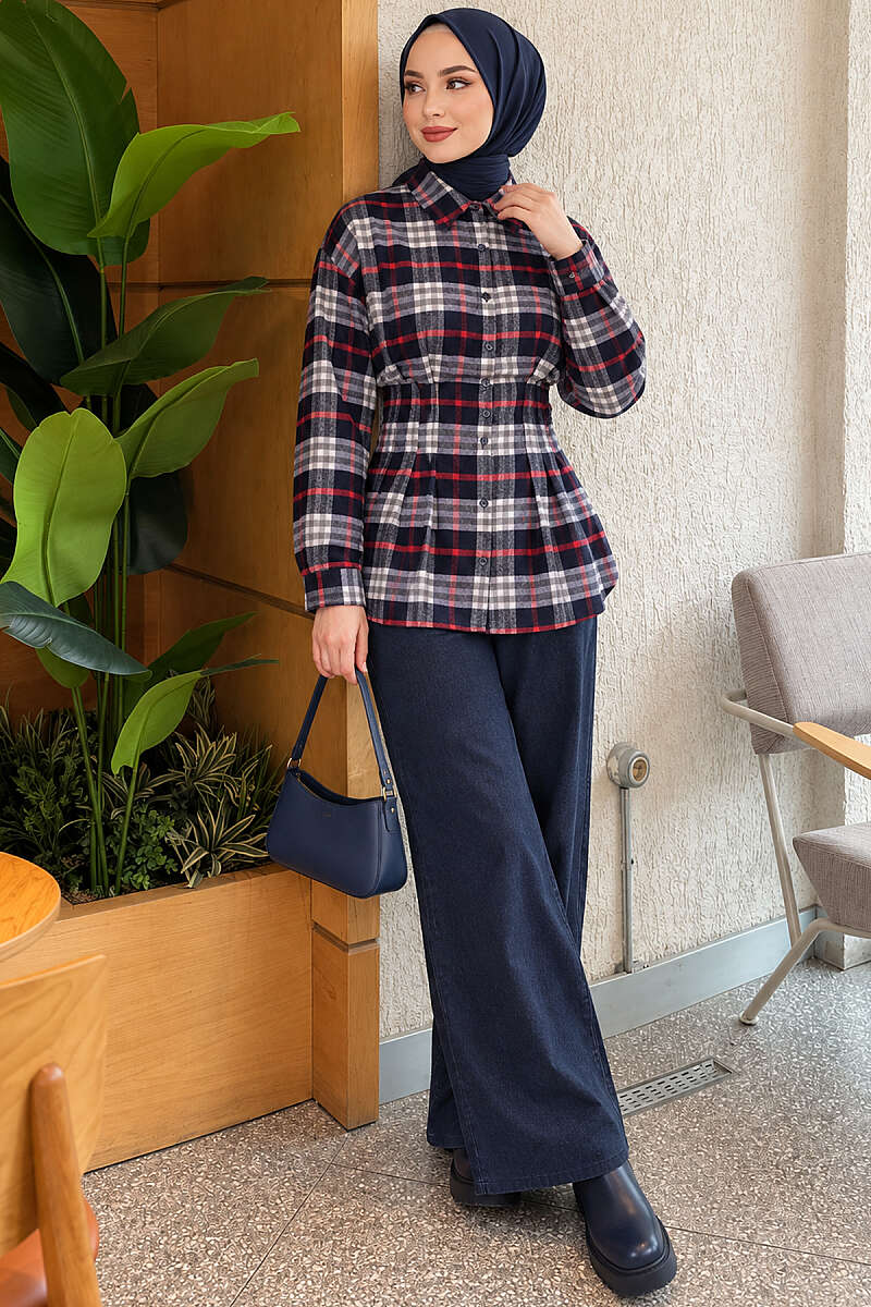 Plaid Shirt with Darts - Navy