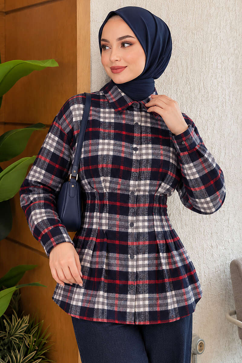 Plaid Shirt with Darts - Navy