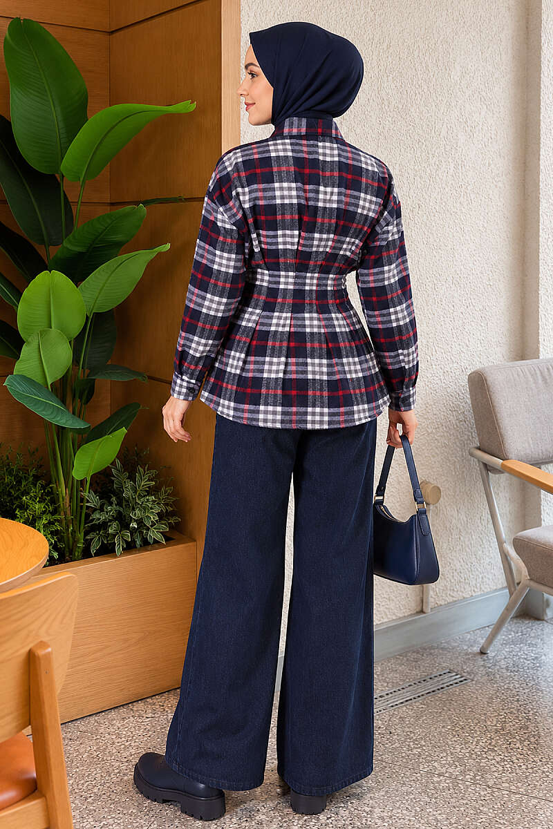 Plaid Shirt with Darts - Navy