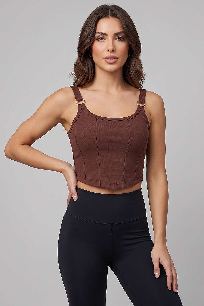 Crop Top with Ring and Darts - Brown