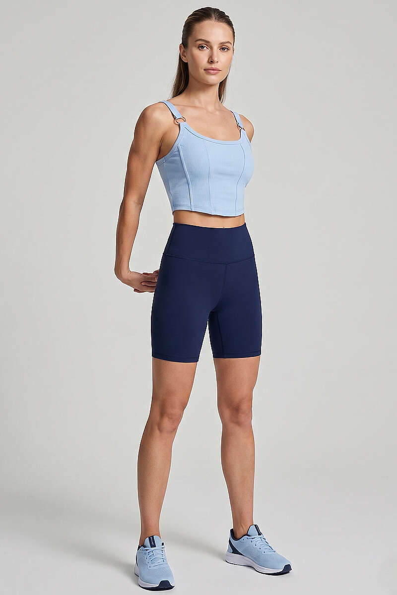 Crop Top with Ring and Darts - Blue