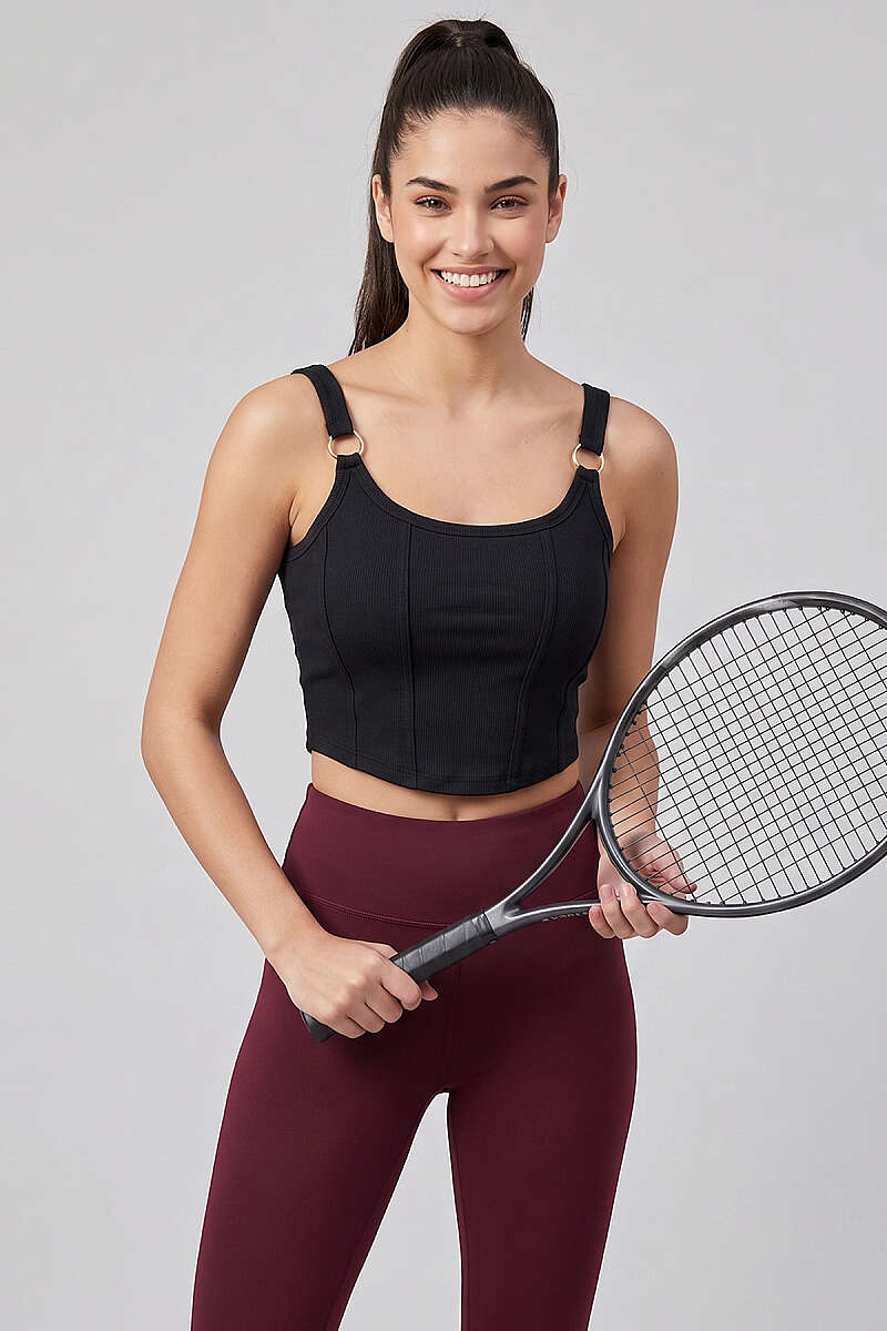 Crop Top with Ring and Darts - Black