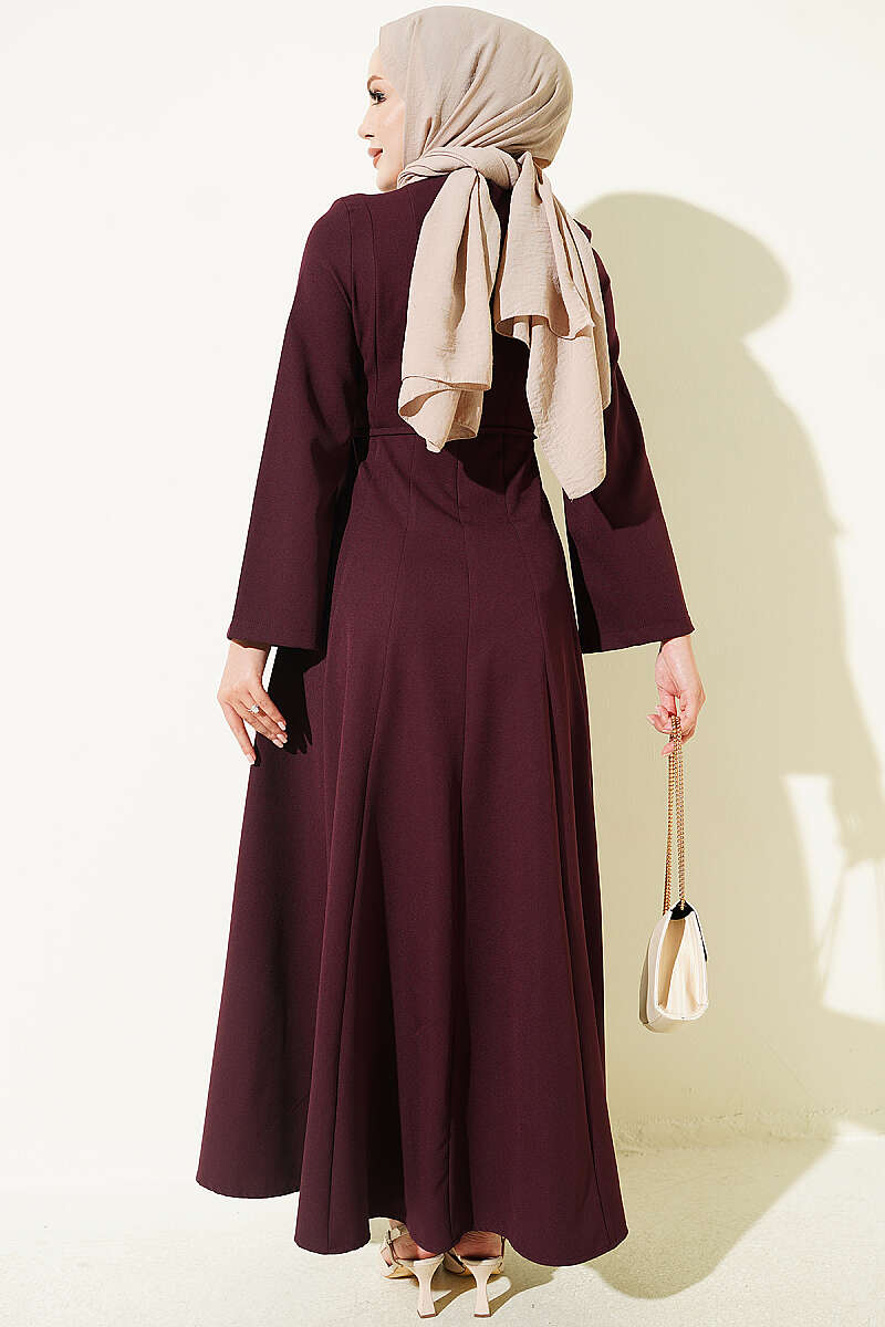 Tie-Cord Dress with Darts - Plum