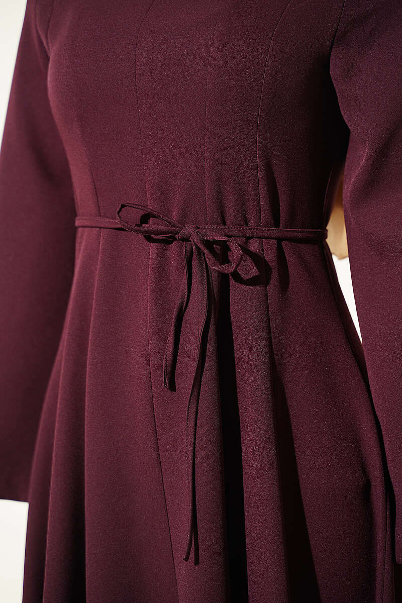 Tie-Cord Dress with Darts - Plum