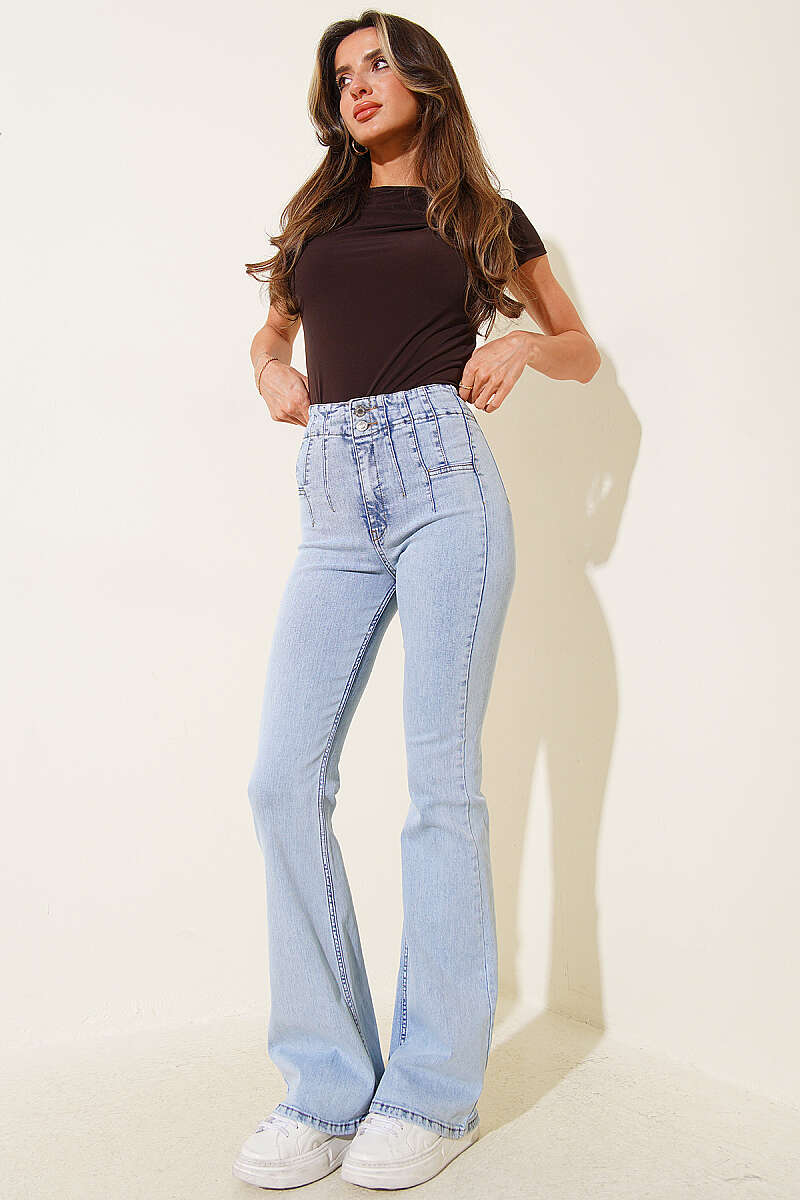 Flared Trousers with Darts - Light Wash