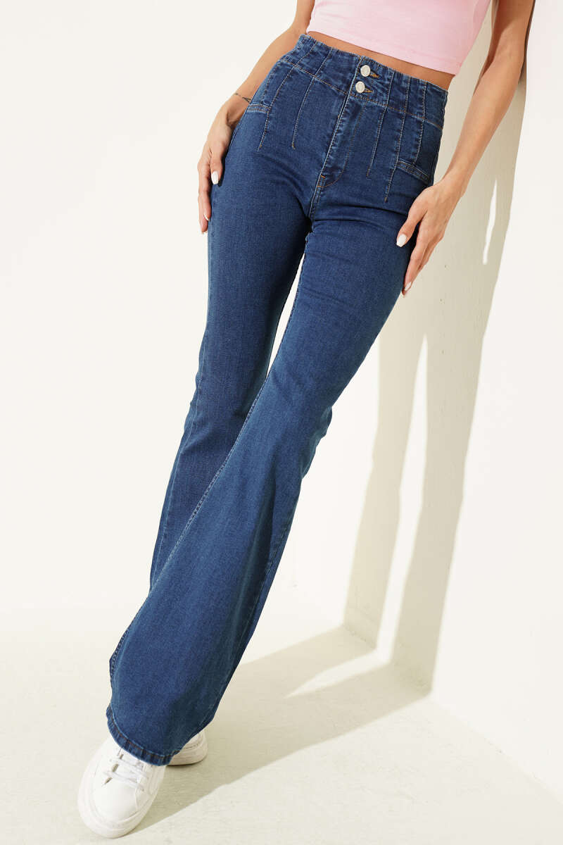 Flared Trousers with Darts - Blue