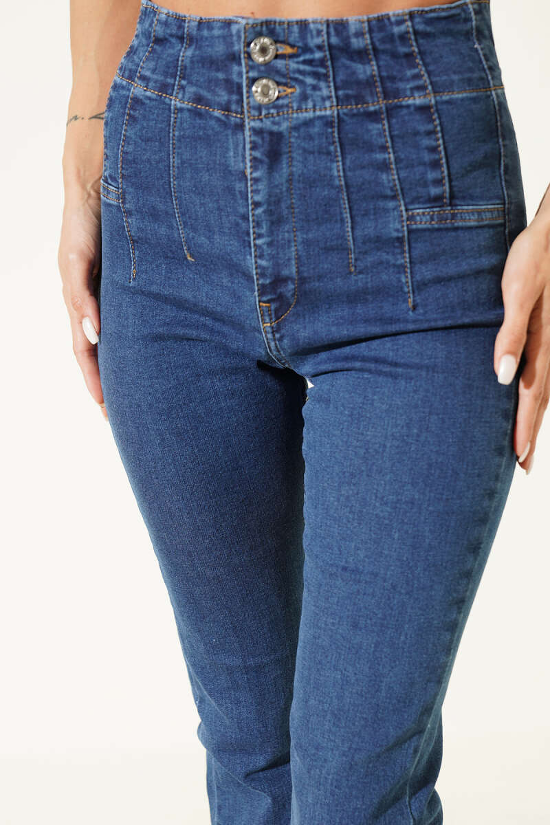 Flared Trousers with Darts - Blue