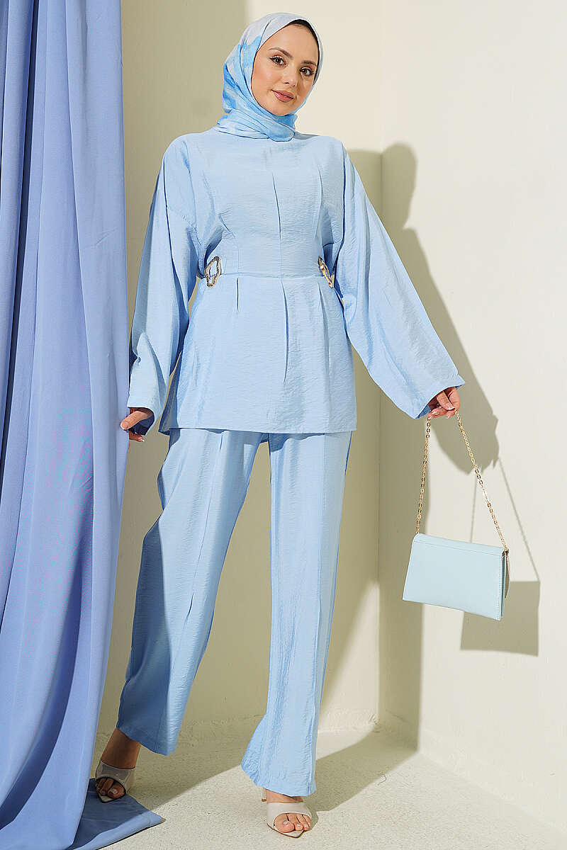 Set with Darts, Buckle and Side Sash - Blue