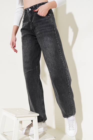 Wide-Leg Jeans with Darts - Smoke Grey