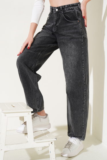 Wide-Leg Jeans with Darts - Smoke Grey