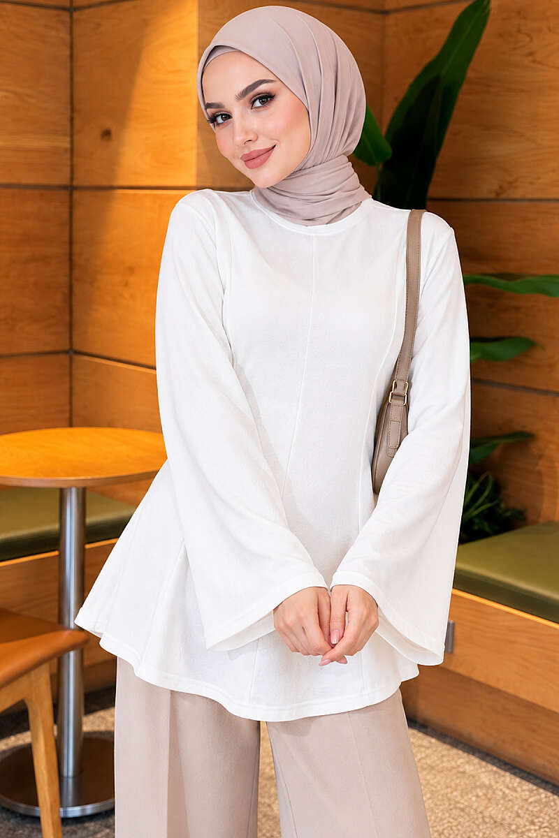 Cross-Tie Tunic with Darts - Ecru