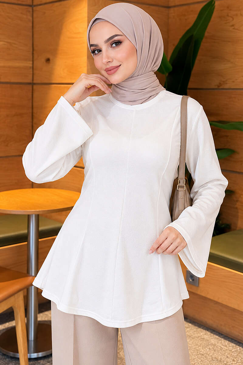 Cross-Tie Tunic with Darts - Ecru