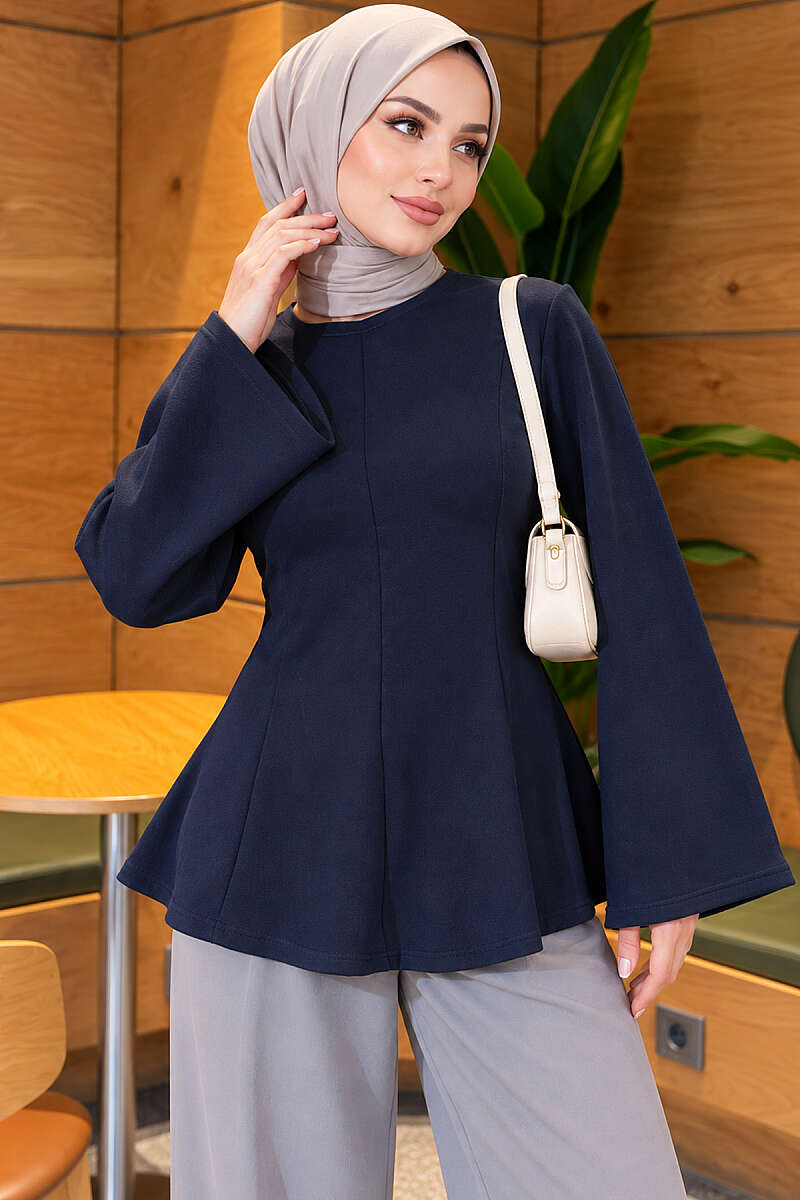 Cross-Tie Tunic with Darts - Navy