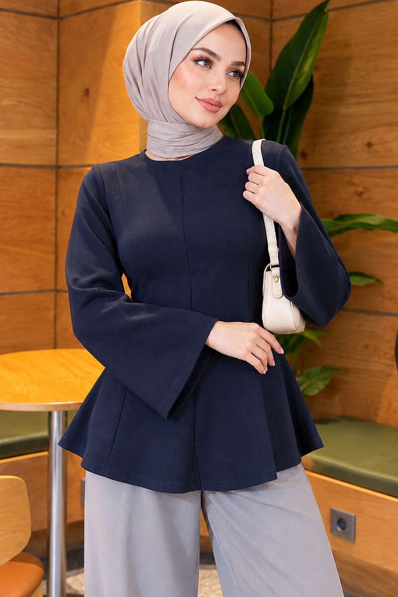 Cross-Tie Tunic with Darts - Navy