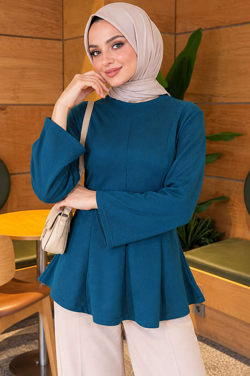 Cross-Tie Tunic with Darts - Petrol Green