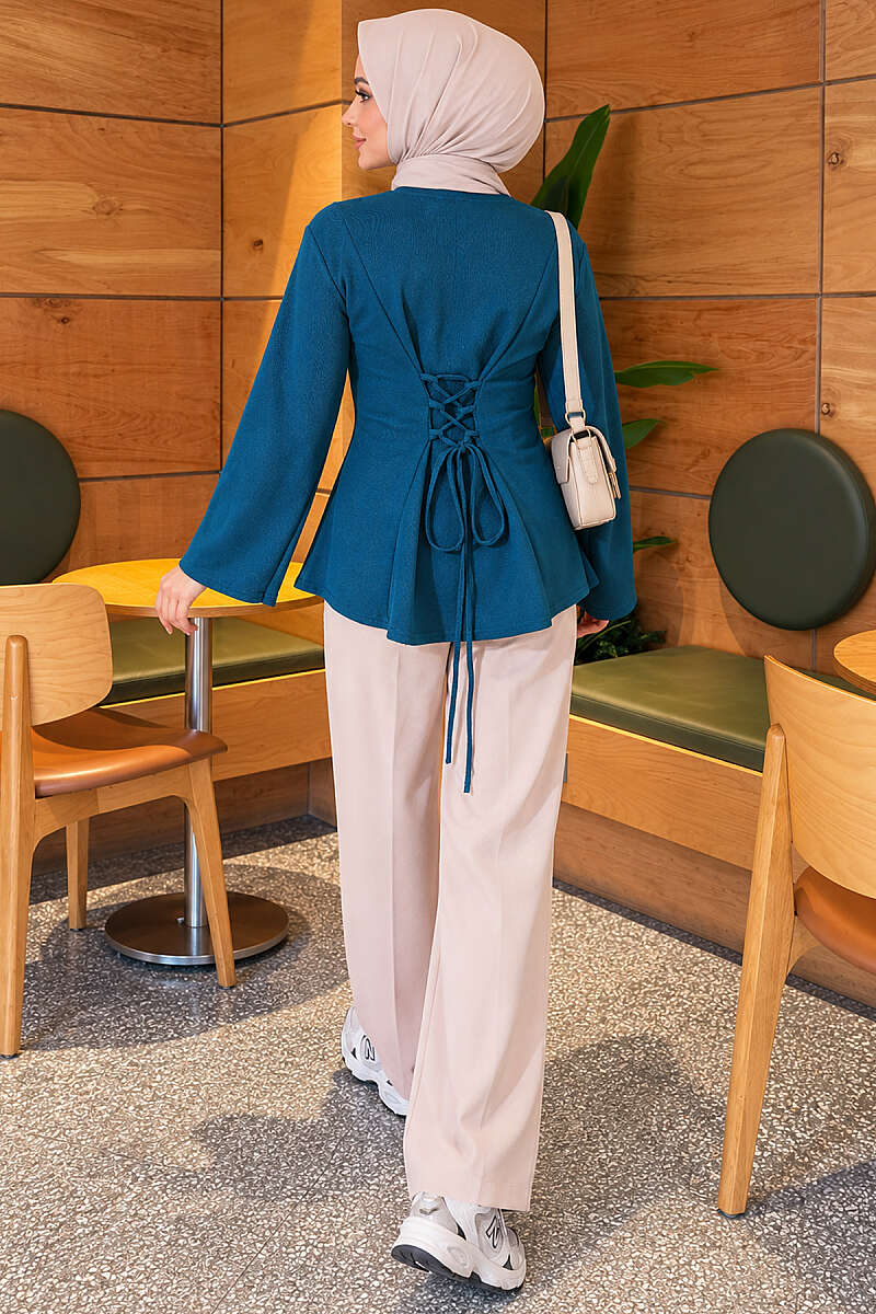 Cross-Tie Tunic with Darts - Petrol Green