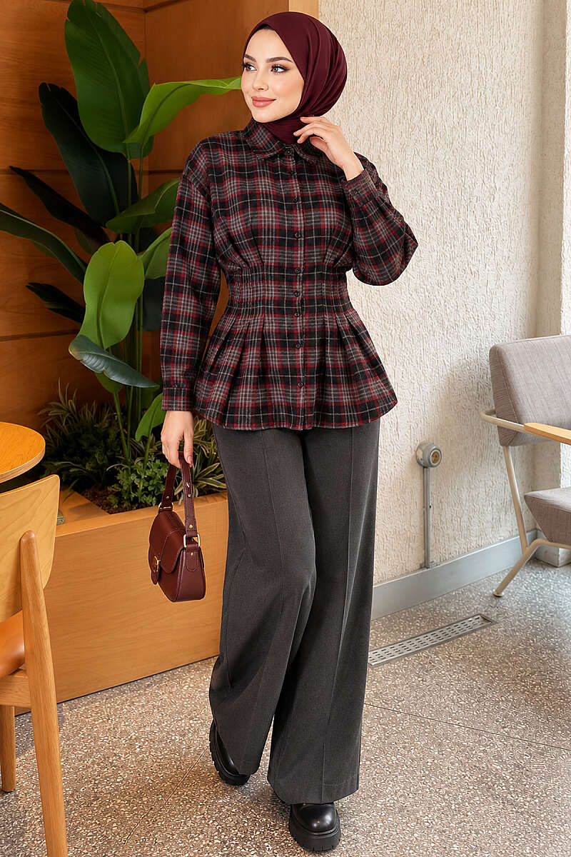 Plaid Shirt with Waist Darts - Black