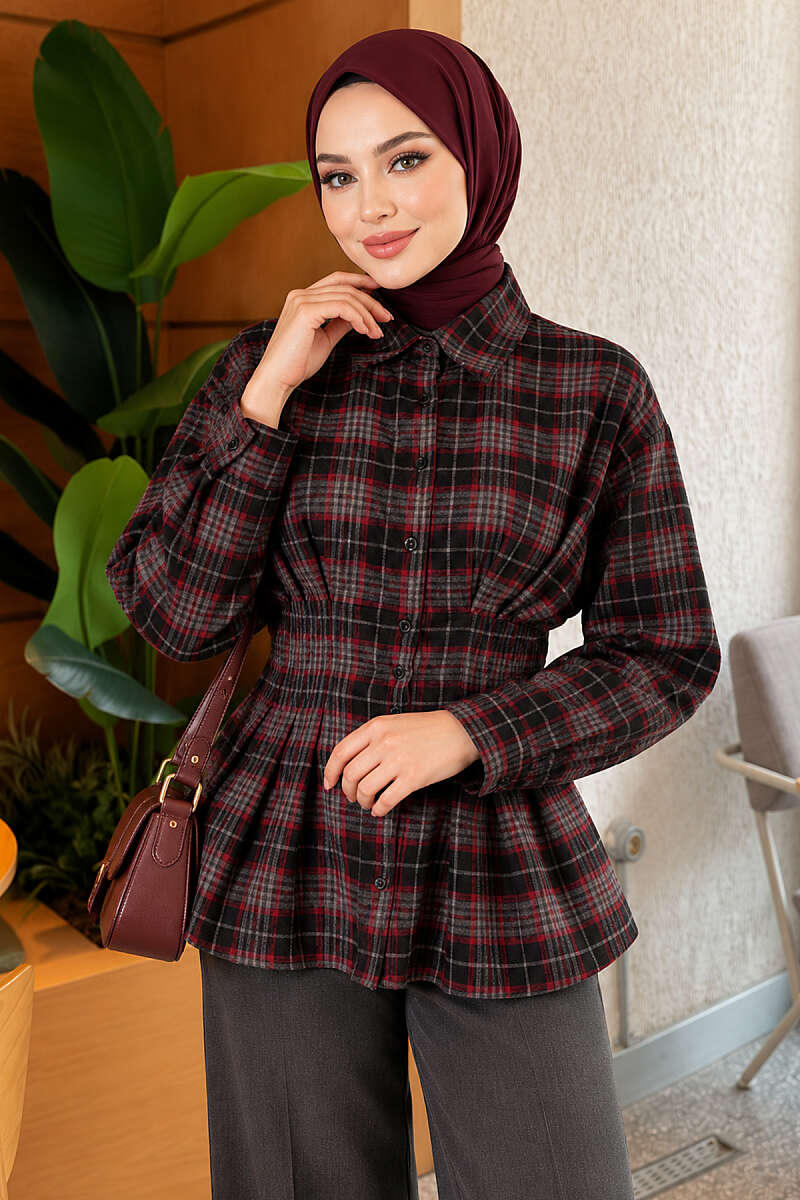Plaid Shirt with Waist Darts - Black