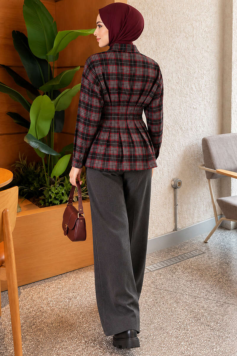 Plaid Shirt with Waist Darts - Black