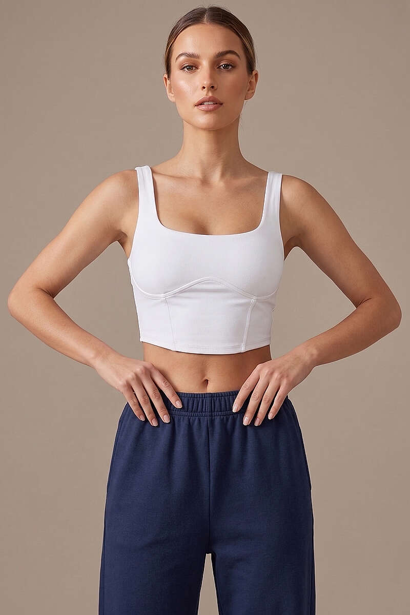 Square-Neck Crop Top with Darts - Ecru