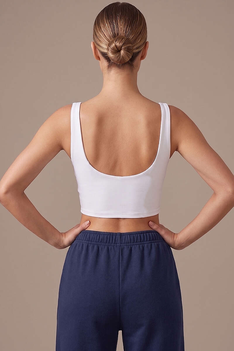 Square-Neck Crop Top with Darts - Ecru