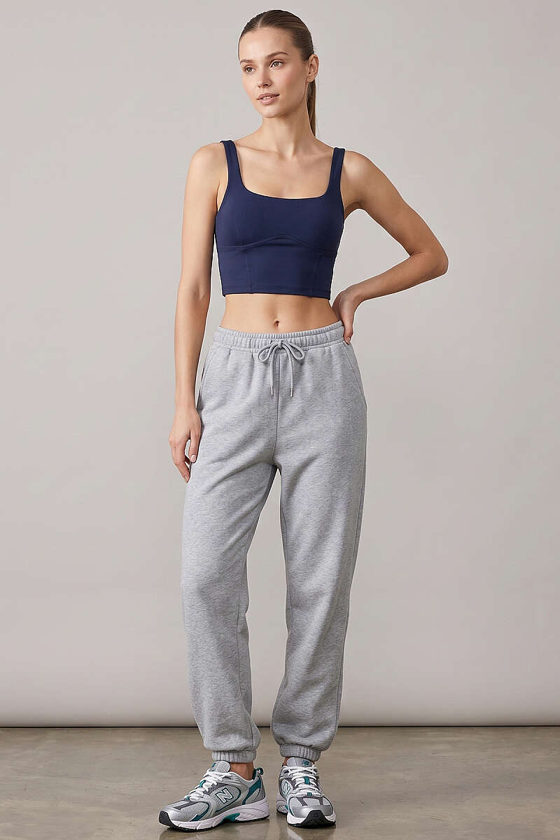Square-Neck Crop Top with Darts - Navy