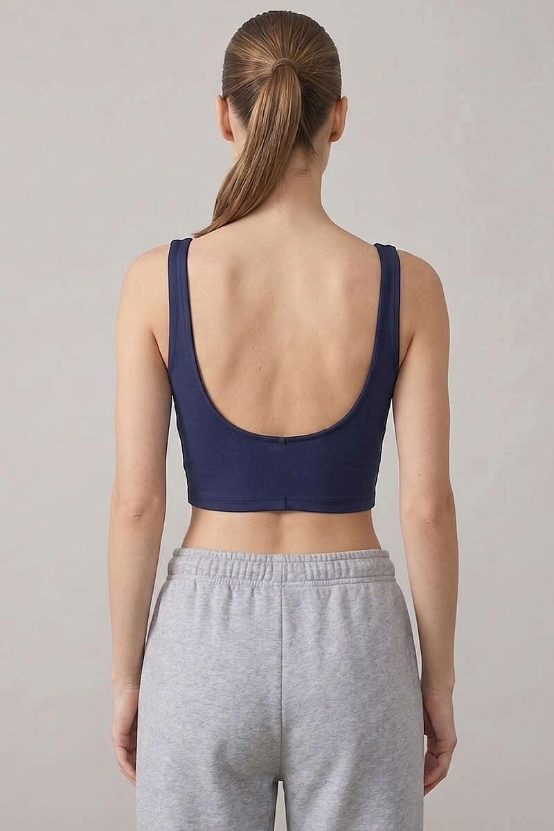 Square-Neck Crop Top with Darts - Navy