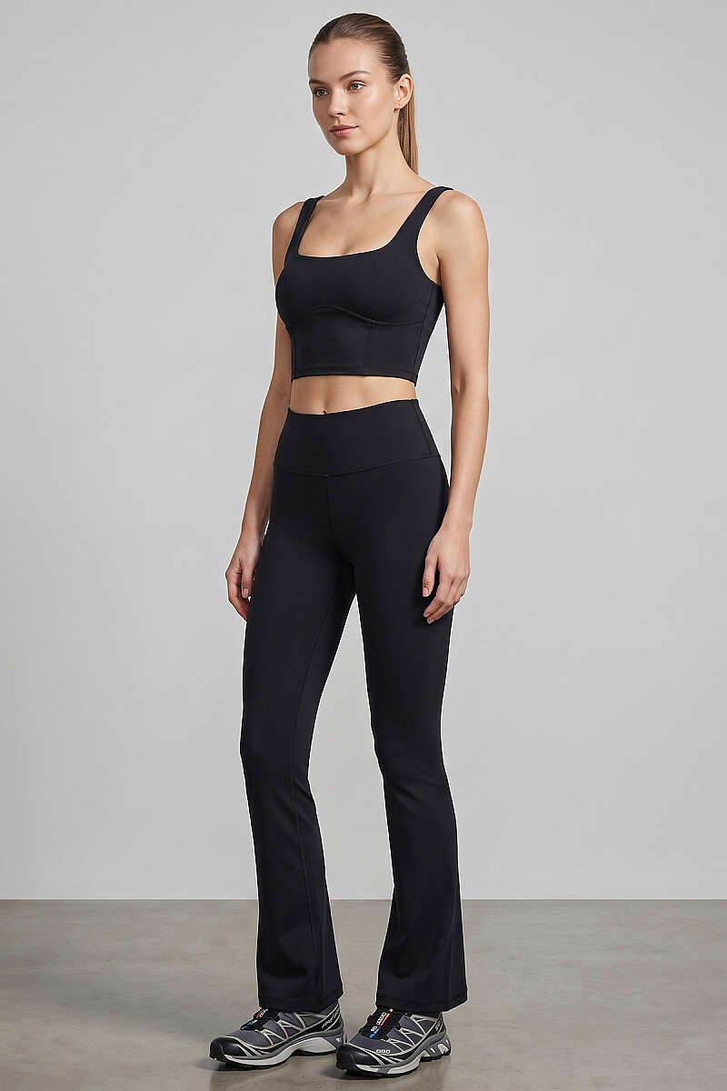 Square-Neck Crop Top with Darts - Black