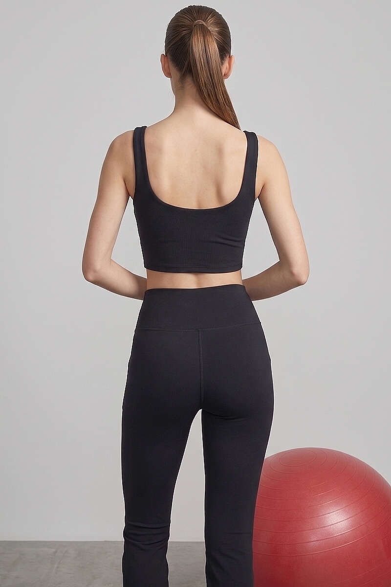 Square-Neck Crop Top with Darts - Black