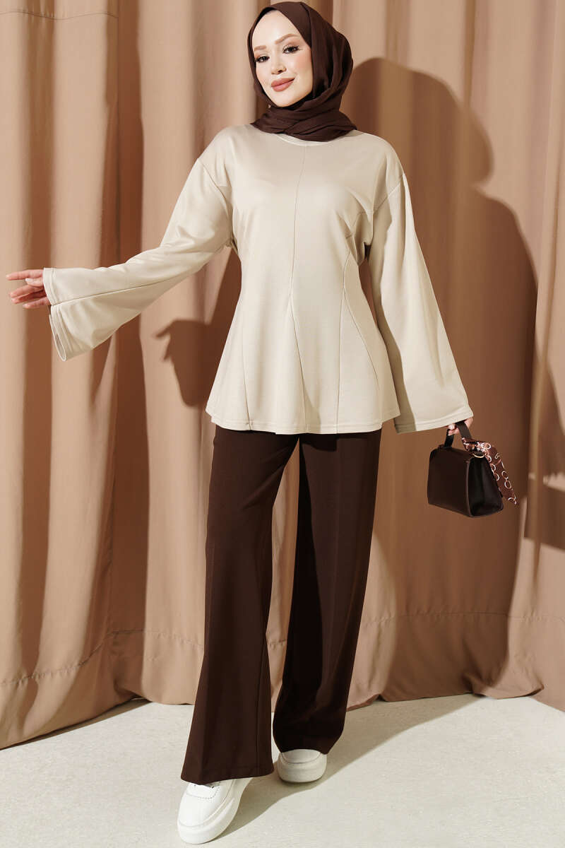 Side-Tie Tunic with Darts - Beige