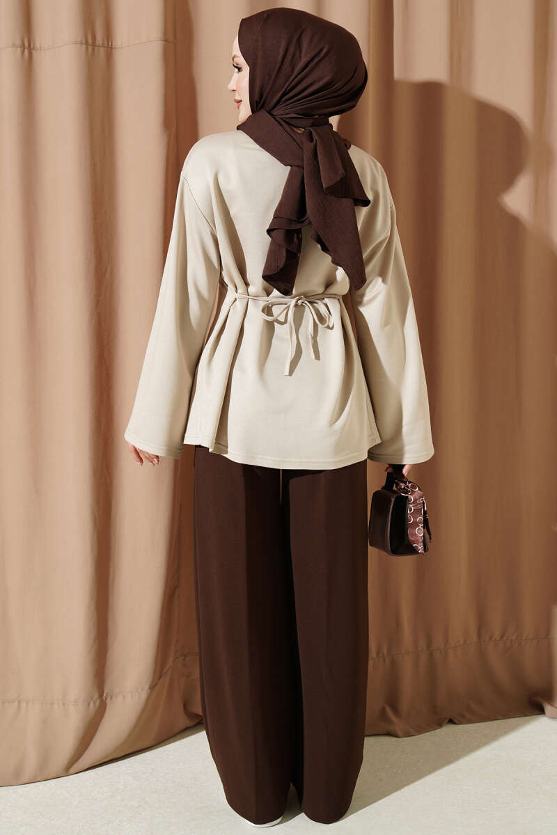 Side-Tie Tunic with Darts - Beige