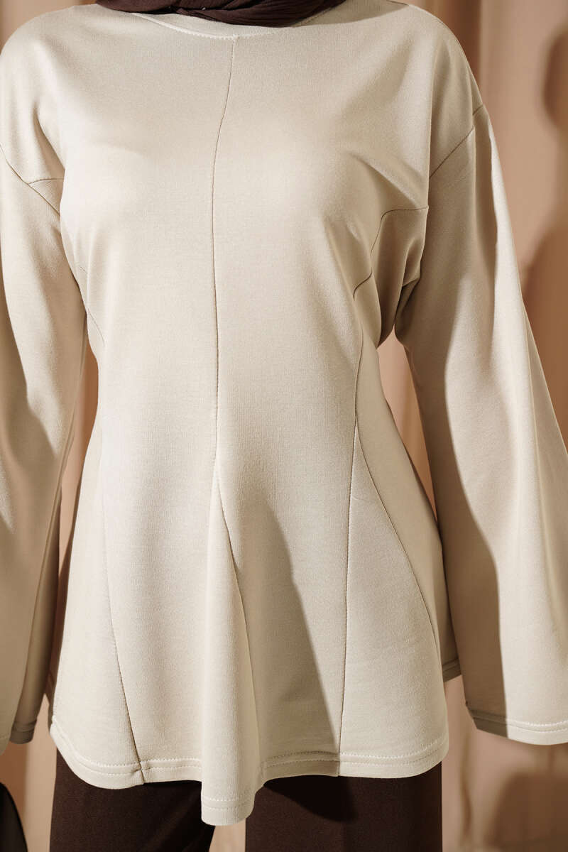 Side-Tie Tunic with Darts - Beige