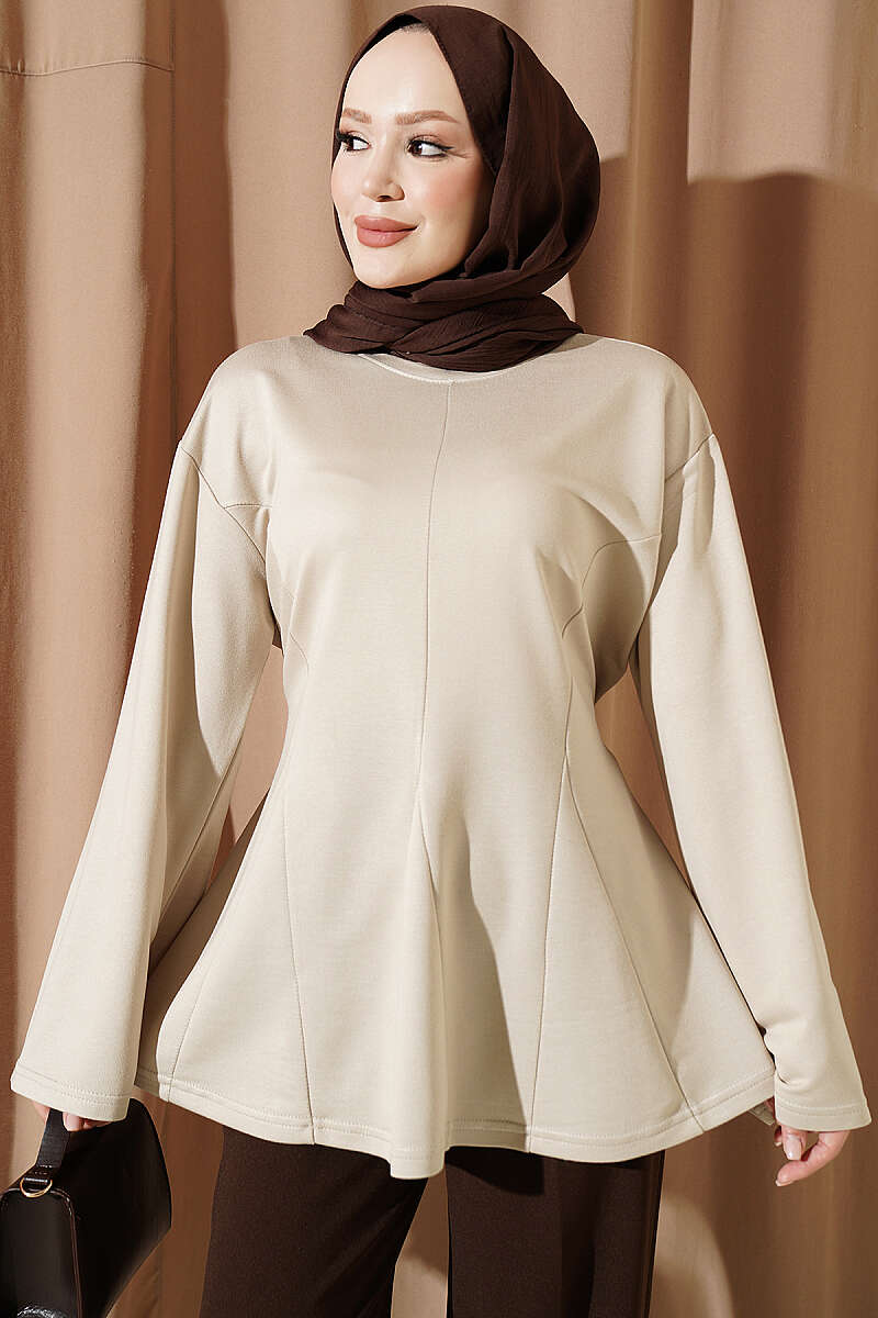 Side-Tie Tunic with Darts - Beige
