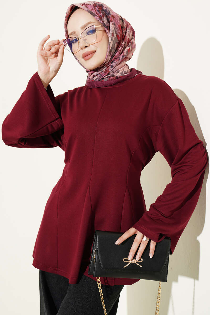 Side-Tie Tunic with Darts - Burgundy
