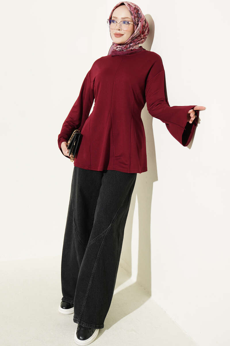 Side-Tie Tunic with Darts - Burgundy