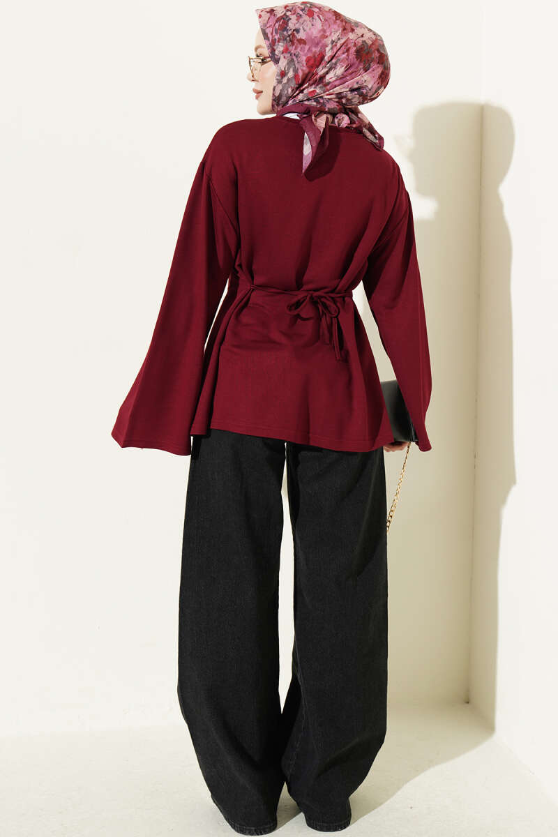 Side-Tie Tunic with Darts - Burgundy