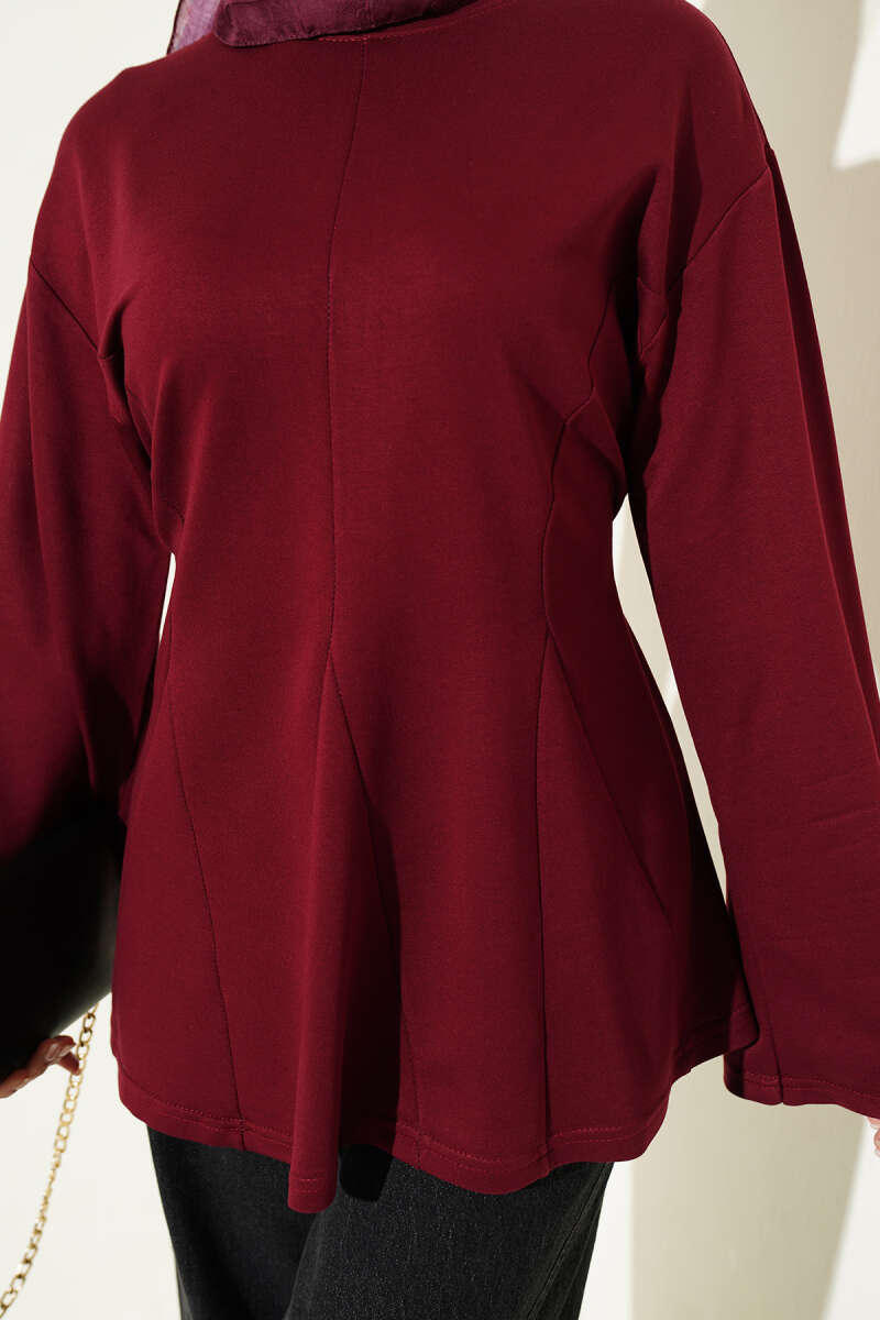 Side-Tie Tunic with Darts - Burgundy