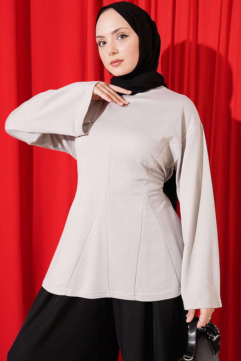 Side-Tie Tunic with Darts - Grey