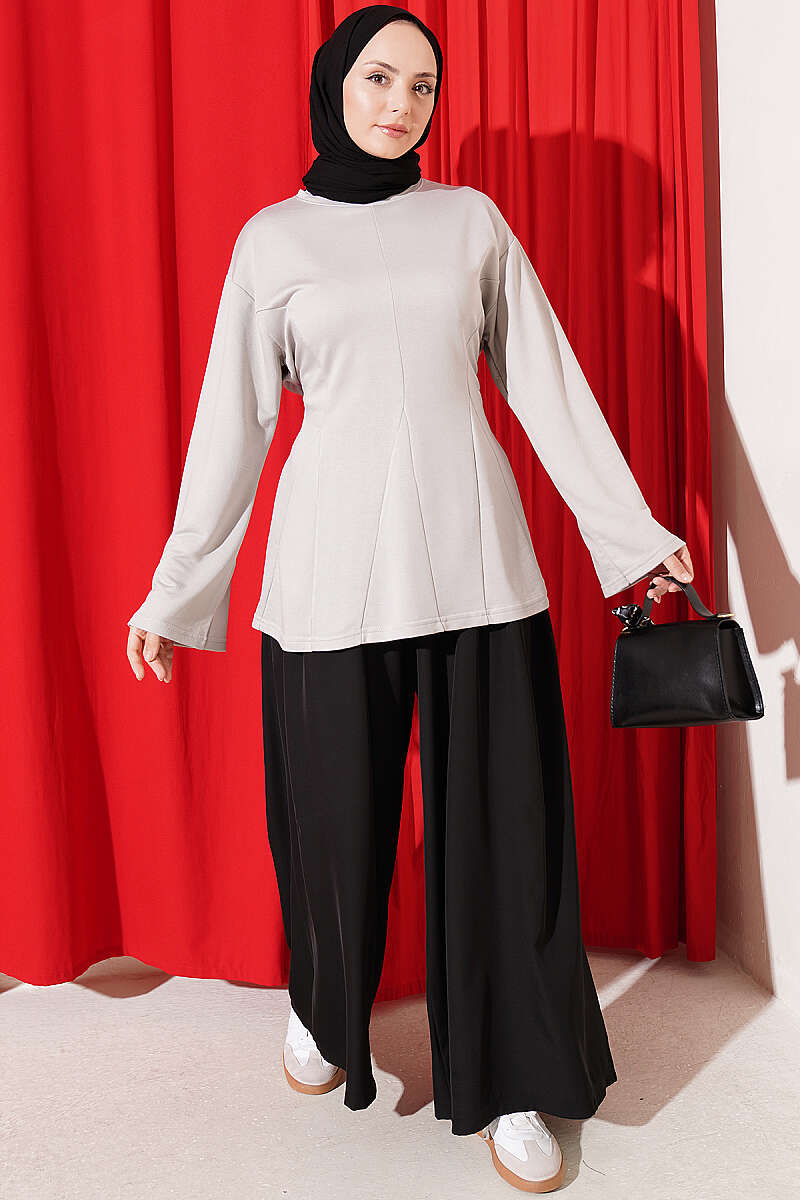 Side-Tie Tunic with Darts - Grey