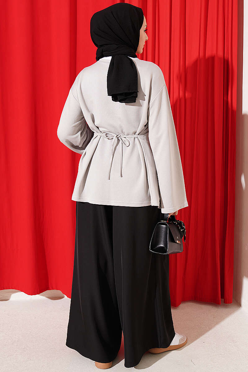 Side-Tie Tunic with Darts - Grey