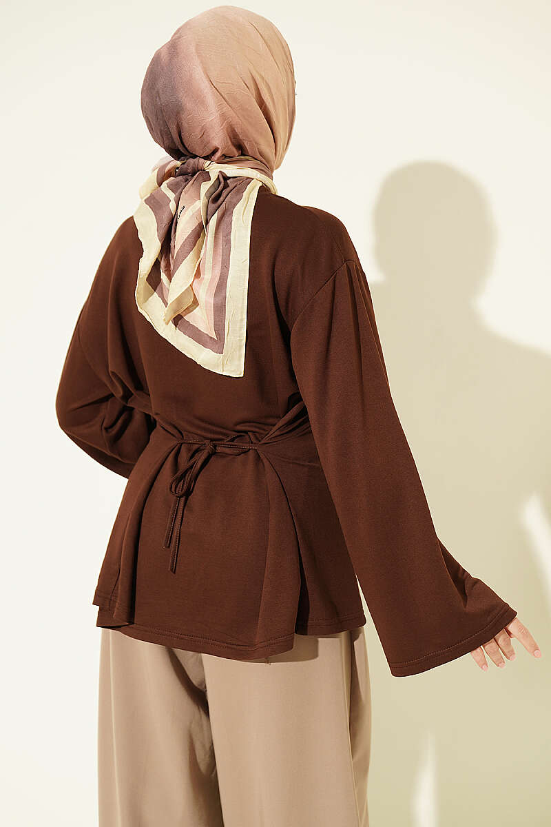Side-Tie Tunic with Darts - Brown