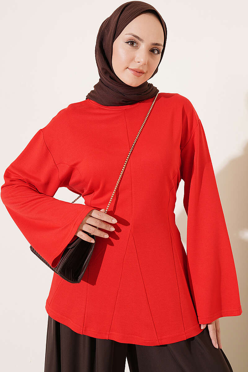Side-Tie Tunic with Darts - Red