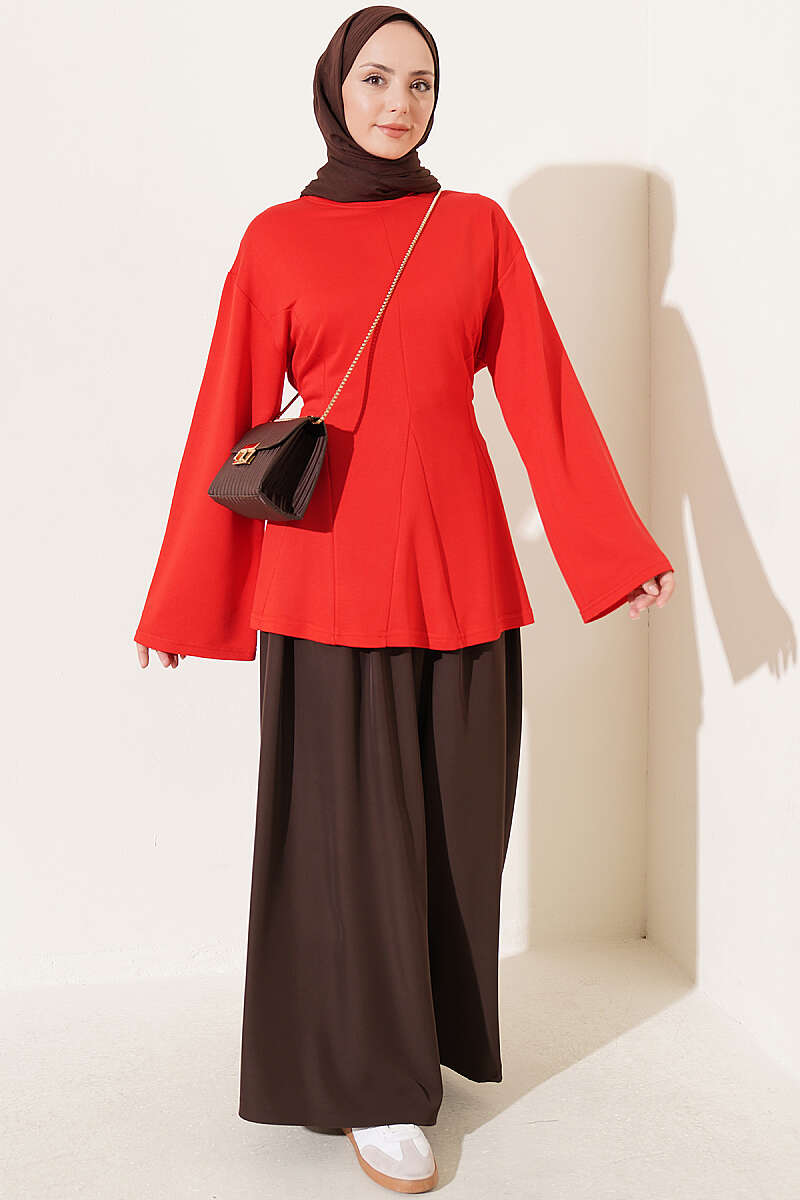 Side-Tie Tunic with Darts - Red