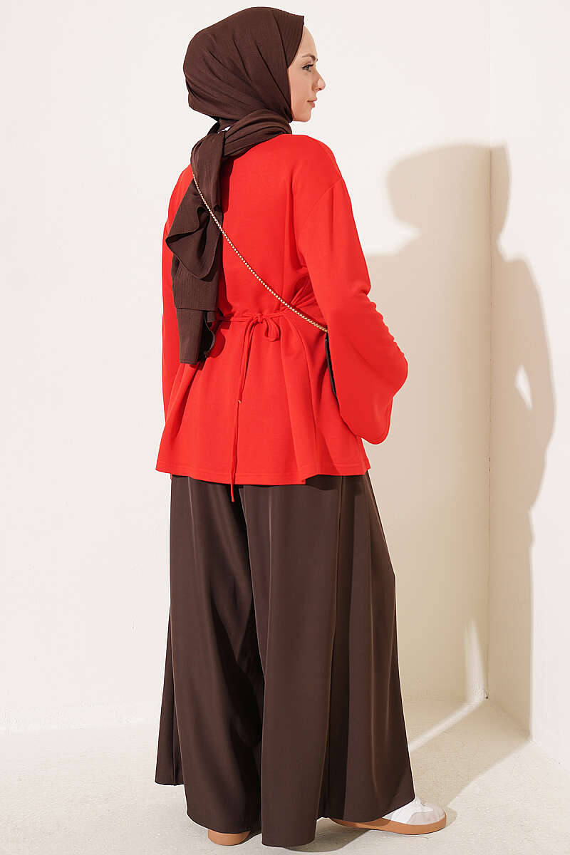 Side-Tie Tunic with Darts - Red