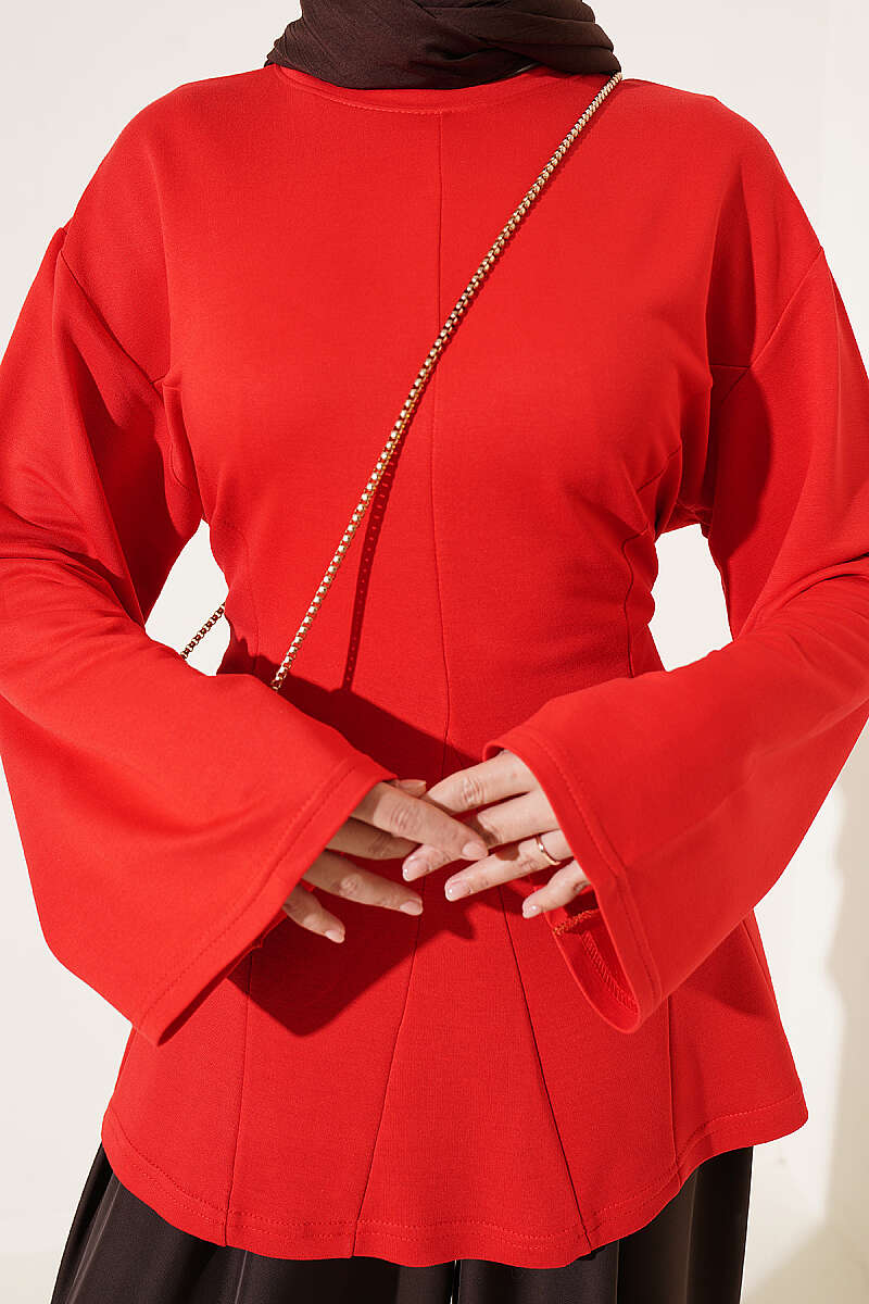 Side-Tie Tunic with Darts - Red