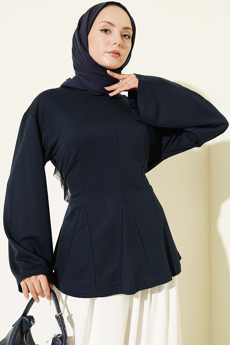 Side-Tie Tunic with Darts - Navy